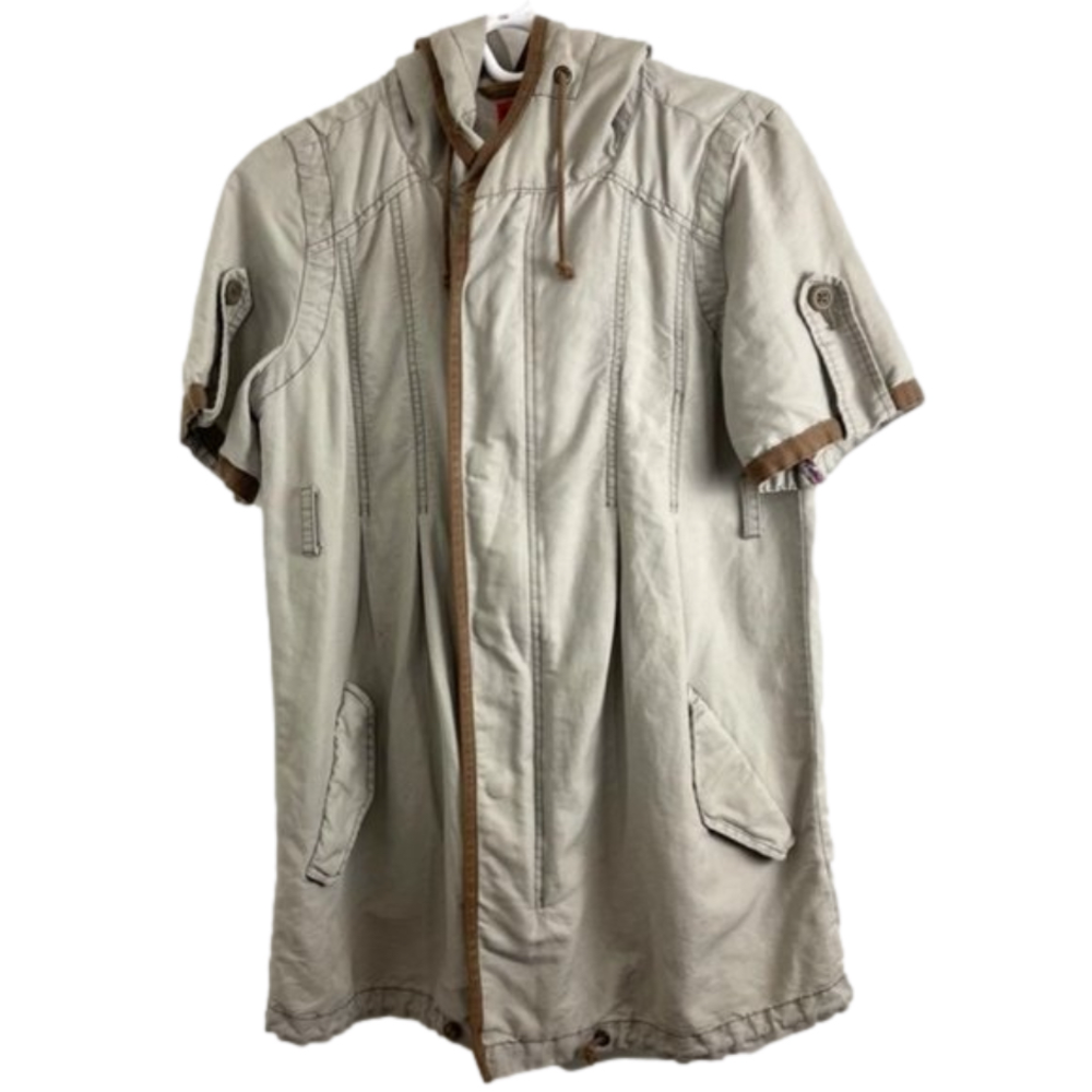Free People Khaki Short Sleeve Cotton Utility Jacket w/ Hood